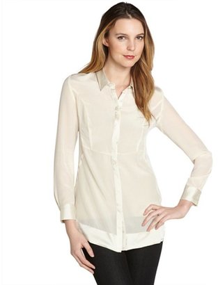 Aryn K cream silk crepe long sleeve blouse