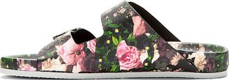 Givenchy Black Leather Floral Print Slip-On Sandals