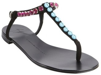 Giuseppe Zanotti black suede jewel studded thong strap sandals