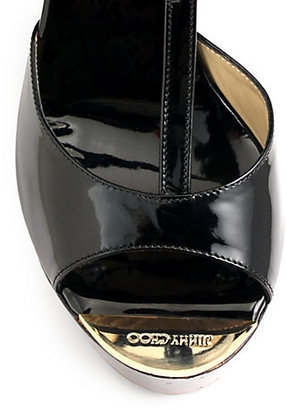 Jimmy Choo Pela Degrade Patent Leather Cork Wedge Sandals