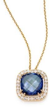 Suzanne Kalan English Blue Topaz, White Sapphire & 14K White Gold Cushion Pendant Necklace