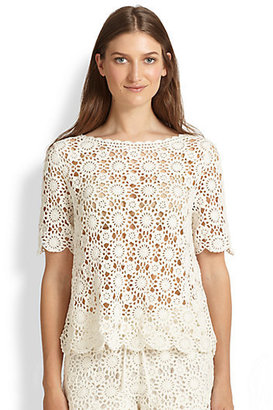 Joie Alizeh Engineered Cotton Crocheted Blouse